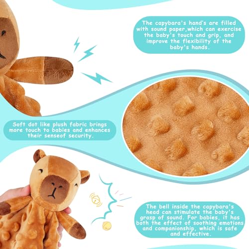 Image of Loveys for Babies,Kawaii Capybara Baby Security Blanket for Newborn Infant Toddler Snuggle Toy Stuffed Animal,Lovey Capybaras Security Blankets Gifts Baby Unisex Birthday(Capybara,12.2in)