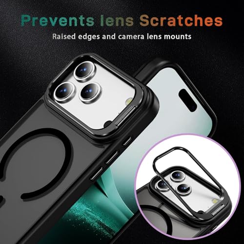 Image of Elzzi Translucent Matte Kickstand Case for iPhone 17 Pro, Built-in Adjustable Camera Stand, Translucent Matte Magnetic Mag-Safe Shockproof Phone Cover (Black new)