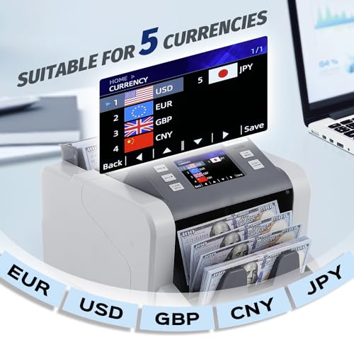 Image of Money Counter Machine Mixed Denomination with Value Count, Touch Screen with 5 Currencies Suitable, MT /UV /MG /IR Counterfeit Bill Detection, 6 Modes Available Cash Counter with LCD Display