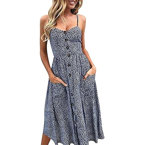 SINGOing Summer Dresses Boho for Women Beach Dress Button Down Mini Dress Sundress Floral Sun Dresses Off Shoulder Ladies Sexy V Neck Casual Skater Dress Navy Cover