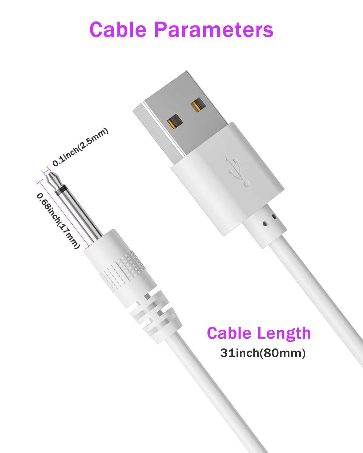 Vibrating Massager Charger Replacement – DC 2.5mm Fast Charging Cable Set for Lovesense, for Tracy’s Dog, and Other Beauty Instruments