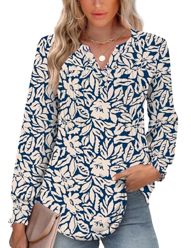 Ivicoer Long Sleeve Shirts for Women V Neck Pleated Blouses for Women Dressy Casual Fall Ladies Top 20253