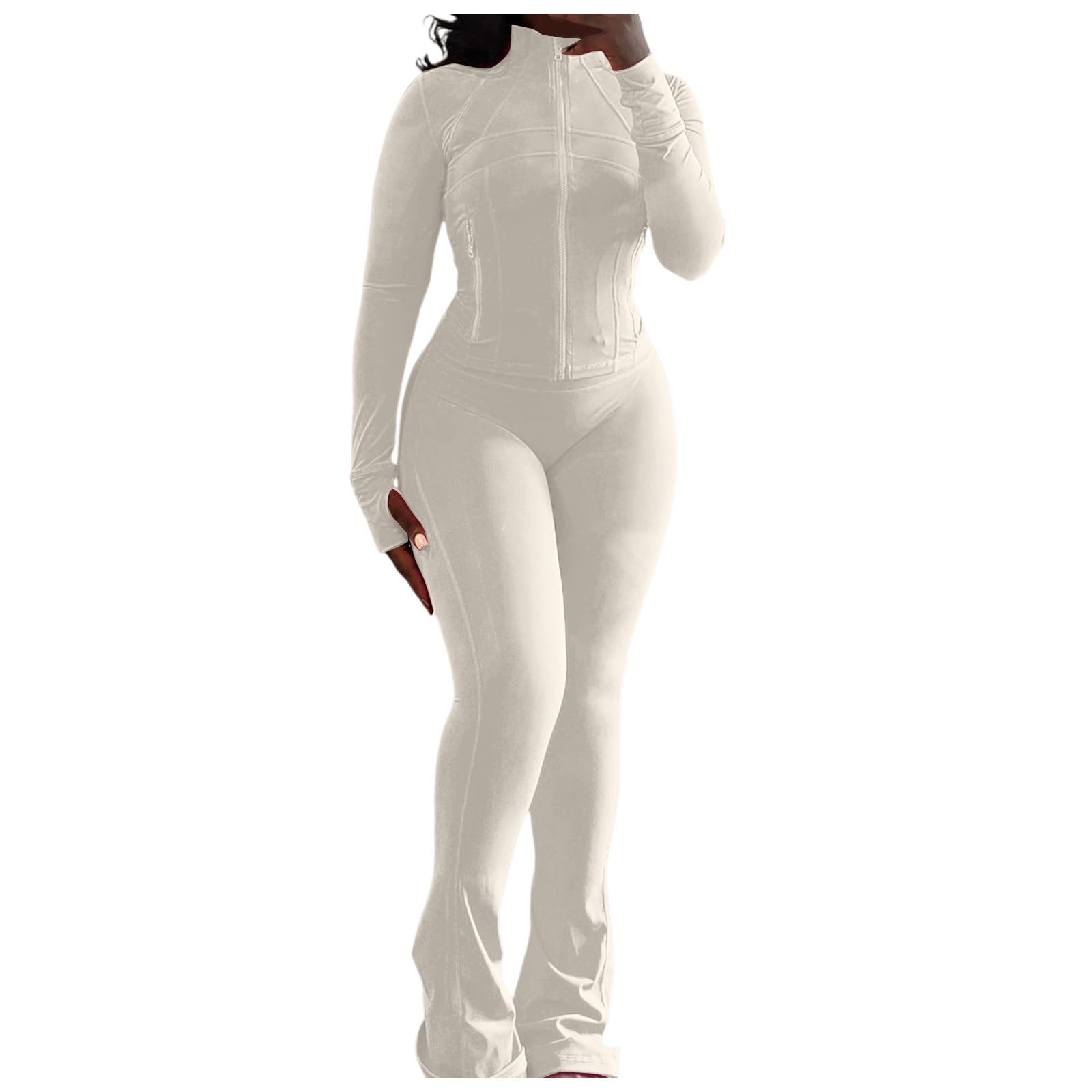 Jogginganzug Damen Trainingsanzug Set Zweiteiliges Langarm Top mit Passender Skinny Hose für Sportliche Aktivitäten Entspannung