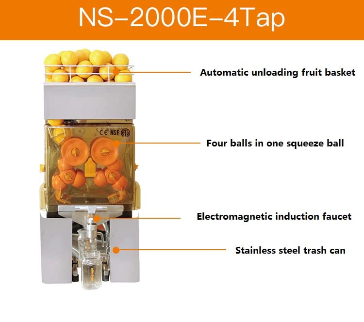 Commercial 110V Orange Juicer Machine, Slow Masticating Juice Extractor with Stainless Steel Box and Spout, Easy to Clean Auto Peeling Electric Citru Squeezer Maker for Orange, Juice, Grapefruit