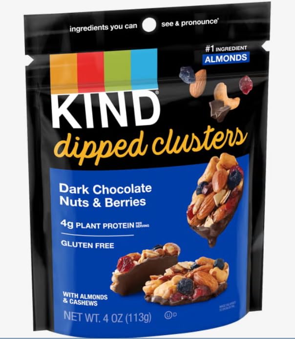 KIND Dipped Chocolate Nut Clusters Pack of 4 – High Protein, Low Sugar, Gluten-Free Snack with Real Nuts & Berries