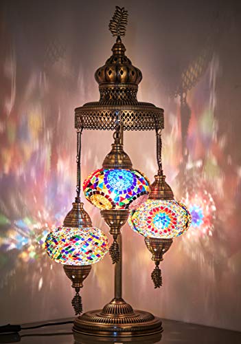Demmex 2020-3 Big Globes Magnificent Handmade Turkish Moroccan Mosaic Tiffany Table Desk Bedside Lamp Lampshade Night Accent Mood Light, 80cm Height (Gift Me) - Image 6