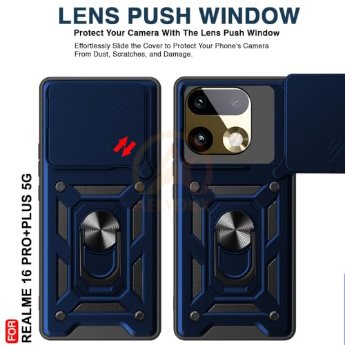 Image of Armor Bumper Back Cover Case for Realme 16 Pro Plus 5G Rotating Camera Cover, Ring Holder & Kickstand | Heavy Duty & 360 Degree Protection Realme 16 Pro Plus 5G Back Cover (Blue)