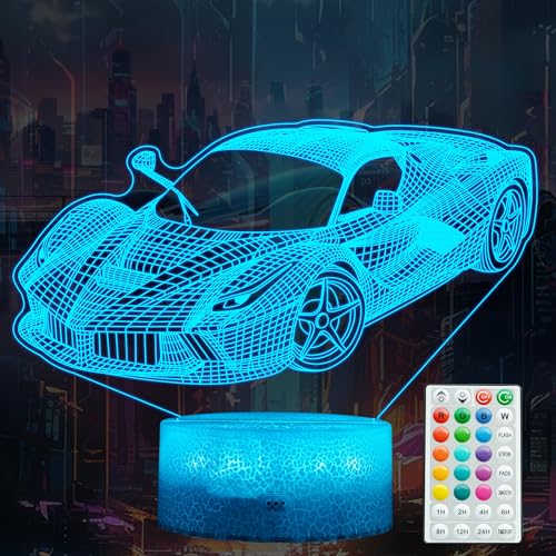 Image of Car Gifts for Men, Racing Vehicle Night Light with Remote Control, 16 Colors Changing, Timer, RGB Flashing Mode and Dimmable, Cool Gifts for Boys Christmas Decor
