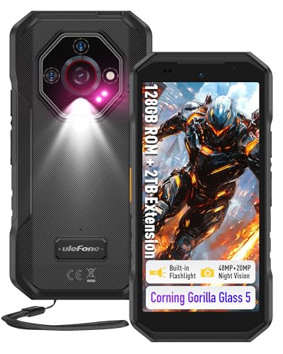 Ulefone Armor X32 Rugged Smartphone, 128GB/2TB TF, 48MP+20MP Night Vision, 5.65 Corning Gorilla Glass, 4G 3-Card Slot, Upgradable to Android 15, 5500mAh 18W, IP68 Waterproof Mobile Phones, NFC Black