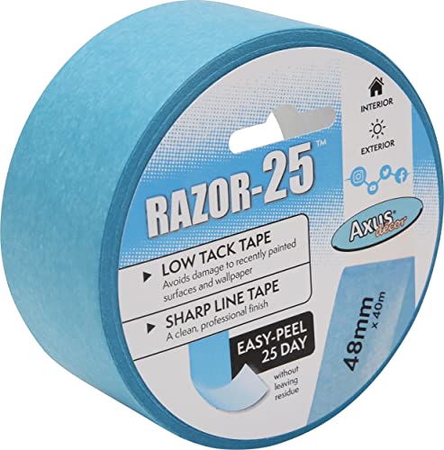 Axus Decor Razor-25 Low Tack Masking Tape, 48mm x 40m, Low Tack Tape for Recently Painted Surfaces Residue Free Removal - Image 2