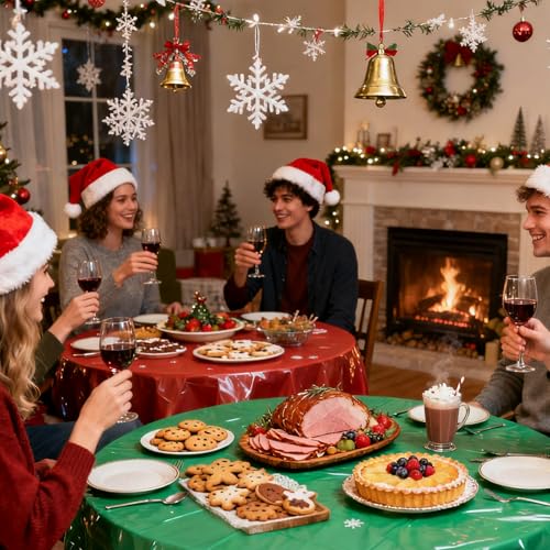Image of CIEOVO 12 Pcs Christmas Round Disposable Table Cover 84 inch Assorted Color Tablecloth Red Green Gold Waterproof Table Cloth for Xmas Party Supplies Christmas Wedding Outdoor Decorations