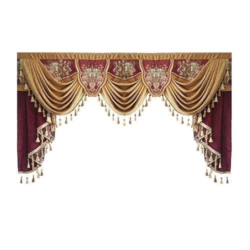 Risuho Luxury Brown Burgundy Floral Waterfall Swag Valance with Tassels
