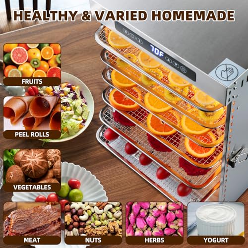 Image of Food-Dehydrator Machine 9 Stainless Steel Trays, 1000W Fruit Dehydrator,7.7ft Meat Dryer for Jerky,190ºF Temperature Control,24H Timer Dryer Machine for Herbs,Beef