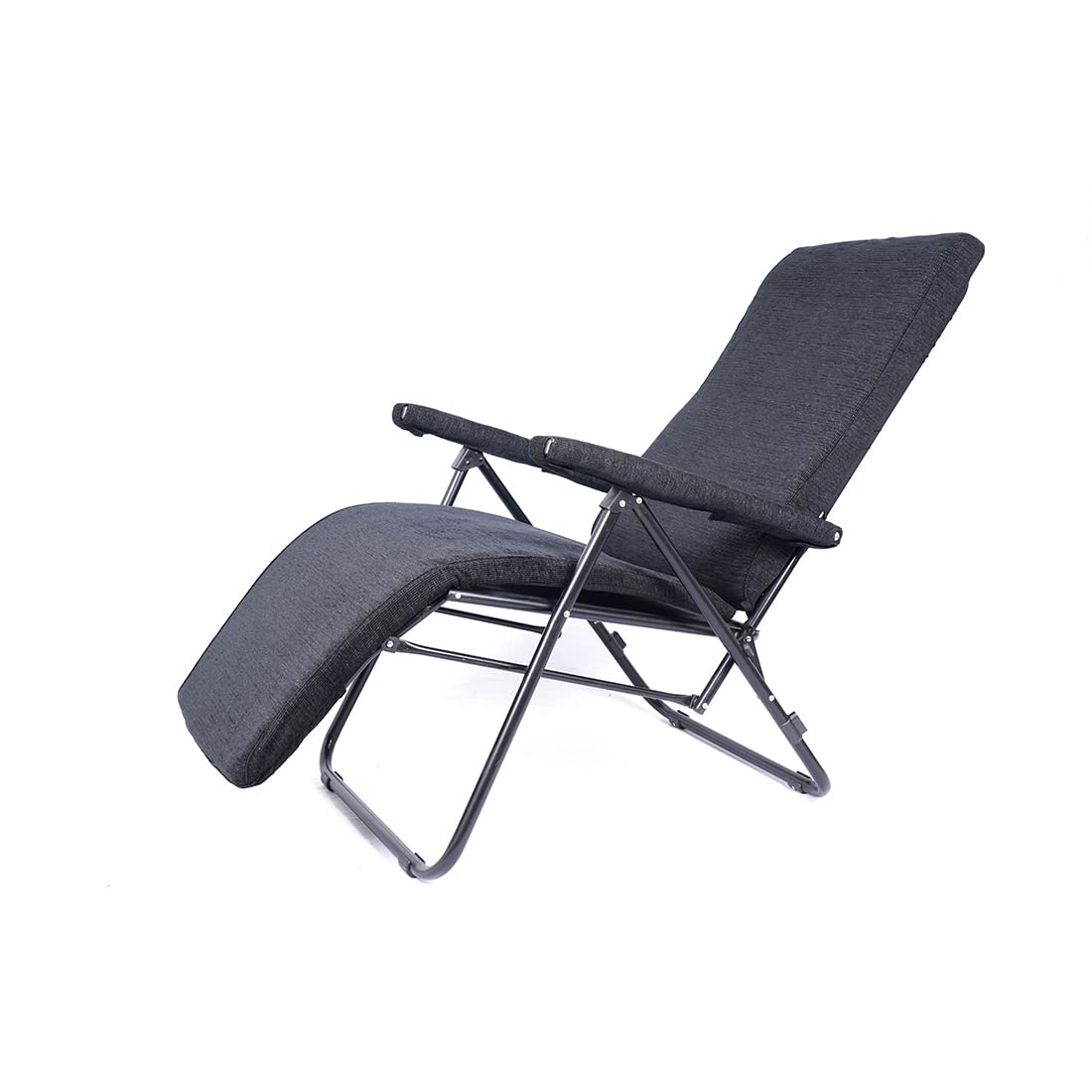 Sponsored Ad - Reclining Easy Chair, Portable and Folding Recliner Chair with Cushion for Home. Living Room and Langue, Adjustable & Multiposition Wooden Support Chair (Black, Metal)