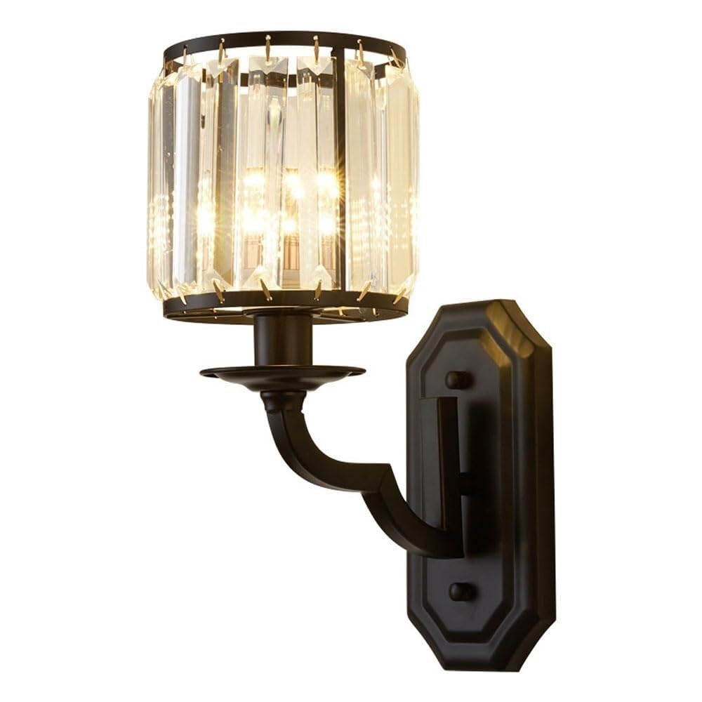 HPTHLY Wall Sconce, Matte Black/Gold Wall Light With Crystal Bar, Mid Century Cylinder Wall Lamp, E14 Prism Crystal Lighting Fixture For Bedroom, Living Room, Bedside(Black Color)