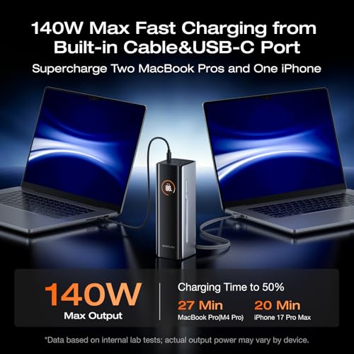 Image of EF ECOFLOW Rapid Pro Power Bank, 4-Port with 300W Max Output, Portable Charger with 140W Built-in Cable, TSA-Approved, Smart APP, 3950x7mAh, for MacBook Pro /Air, iPhone 17 /16 Series, Laptops, and More