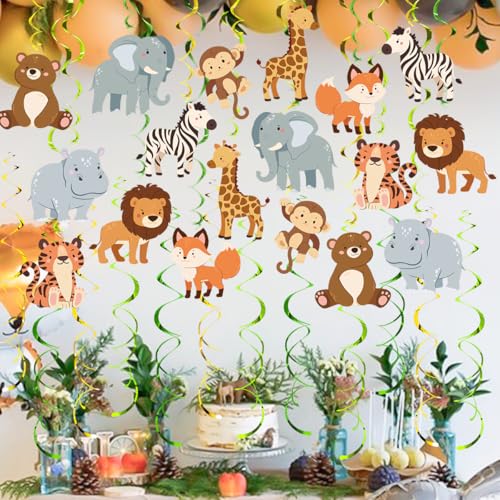 Image of Safari Animal Party Streamers, 48 Pcs Jungle Theme Hanging Swirl Decorations - Hippo, Lion, Zebra & More for Birthday, Holiday, Classroom & Party Decor
