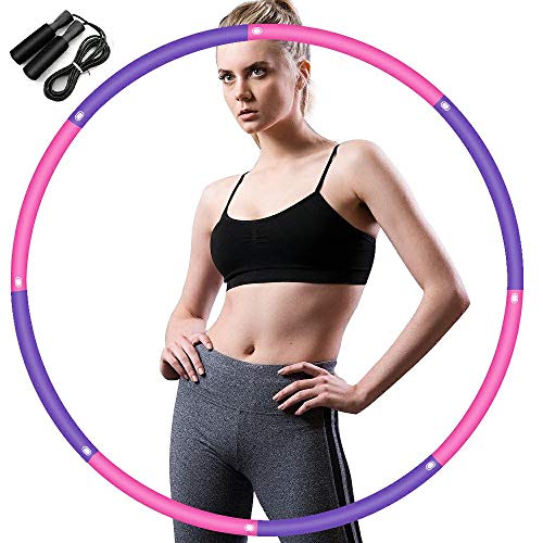 ZltKalze Hoola Hoop for Adults, 2lb Soft Padding Weighted Hoola Hoop for Exercise,8 Sections Detachable Workout Hoola Hoops with Rope Skipping, Fitness Hoop Burning Fat Weight Loss