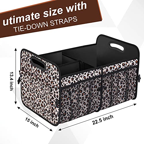 Image of Femuar Car Trunk Organizer, Large Capacity Collapsible Trunk Storage with 11 Pockets, Waterproof, Non-Slip, Suitable for Car, SUV, Truck, Van, Jeep, Sedan, Leopard Print
