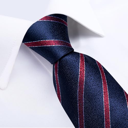 Image of DiBanGu Extra Long Tie for Men 63 inch XL Silk Necktie Set | Pocket Square and Cufflinks, Big and Tall, Jacquard Woven, Gift Box, Paisley /Plaid /Solid /Striped, for Weddinng Party Business