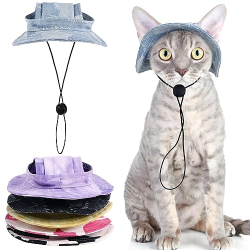 QBLEEV Cat Hats for Cats Only, Sphynx Hat with Ear Hole, Hairless Cat Cowboy Hats for Birthday Party Halloween, Kitten Headwear Sun Sombrero Caps, Chihuahua Sunscreen Baseball Outdoor Climbing Cap