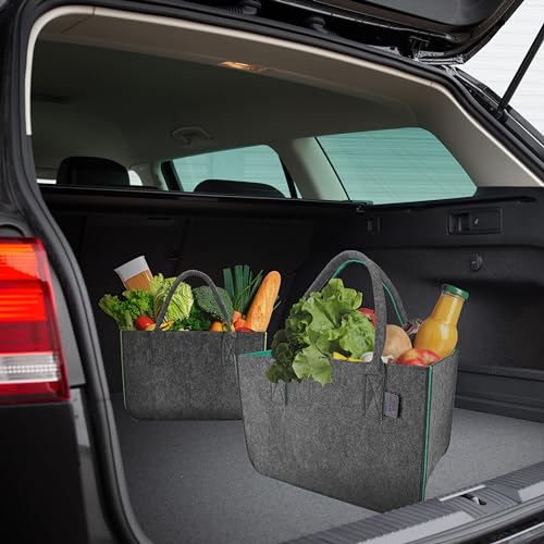 IDEA HOME Filztasche Shopper Groß-30 Liter Einkaufstasche XXL Zusammenklappbar Einkaufskorb Kaminholztasche Kleiderkorb Spielzeugtasche Dunkelgrau/Schwarz, XL