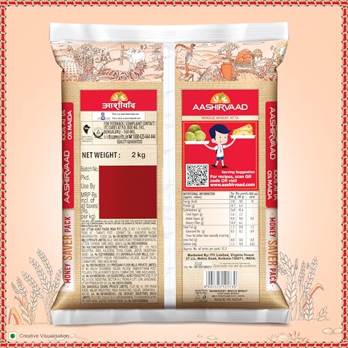 Image of Aashirvaad Superior MP Atta, 2kg Pack, 100 % Whole Wheat Atta, 0% Maida