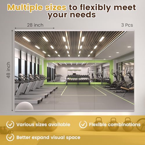 Image of LOAAO Gym Mirror 48 inchx28 inch, 3 PCS, Tempered Glass