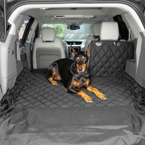 4Knines Split Cargo Liner for SUV For Dogs & Pets Heavy-Duty Waterproof Trunk Mat & Cargo Cover Fits 60/40 Split Bench & Armrest Pass-Through Machine Washable Non-Slip Durable (Small Black)