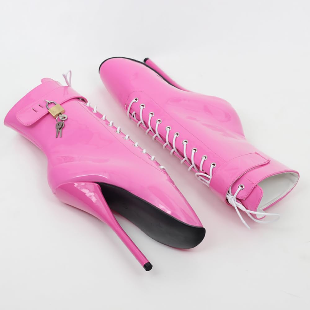 High Heels Hohe Absätze 18cm Schnürung Ballett-Schuhe Kurze Stiefel-pink||44