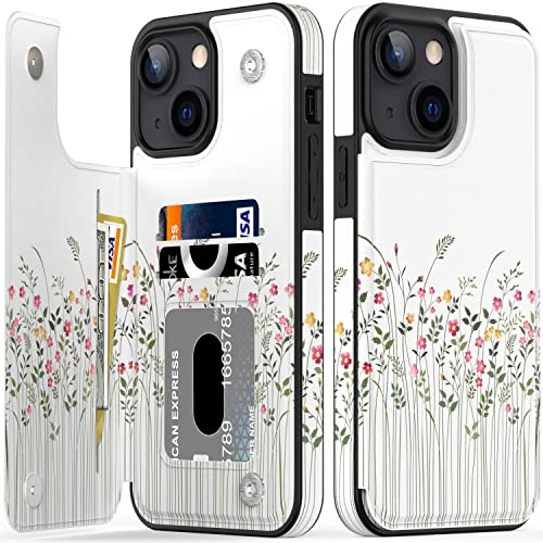 BEMAL for iPhone 13 Wallet Case,Elegant Flip Folio Leather Kickstand with Unique Fashion Designs for Women Girls,Card Slots Protective Phone Cover for 6.1