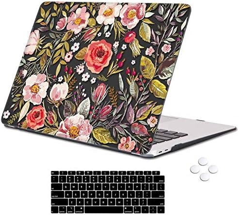 Holilife Compatible with MacBook Air 13 Inch Case 2020 2019 2018 Release A1932 with Touch ID Retina Display, Plastic Hard Shell Case and Keyboard Cover for Newest Mac Air 13'' - Black Flowers