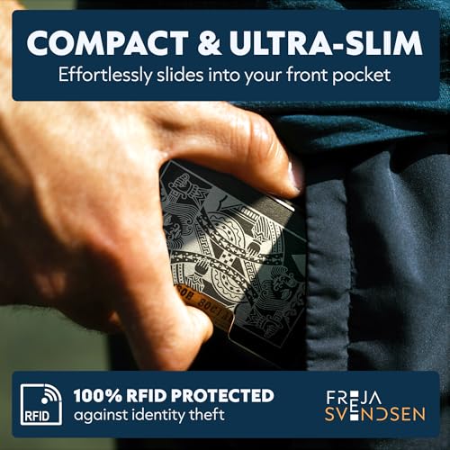 Image of Engraved Aluminum Wallet for Men - Slim Money Clip & Card Holder with Engraved Finish. Enhanced RFID Blocking, Compact, Unique & Minimalist Wallets