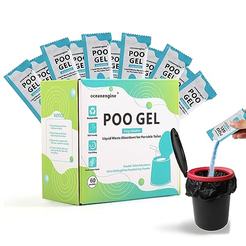 oceanengine Portable Toilet Absorbent Gel, Portable Toilet Powder Poo Urine Powder for Camping Outdoor Hiking (60 Packets)