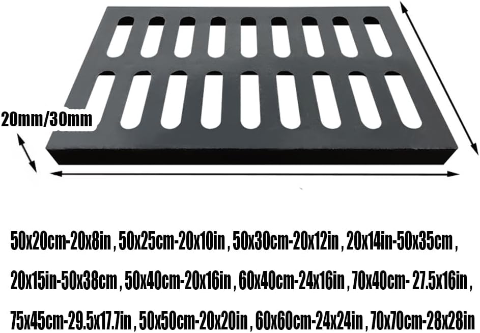 Heavy Duty Cast Iron Trench Drain Cover for Driveway - Black Metal Channel Grate, Durable Sewer Grate, Ideal for Concrete Floors (50x40x3cm - 20x16x1.2in)
