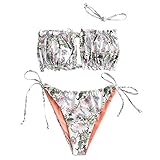 ZAFUL Damen Trägerloser Gerippter Rüschenausschnitt Bandeau Bikini Set Badeanzug (S, Lachsfarbe)