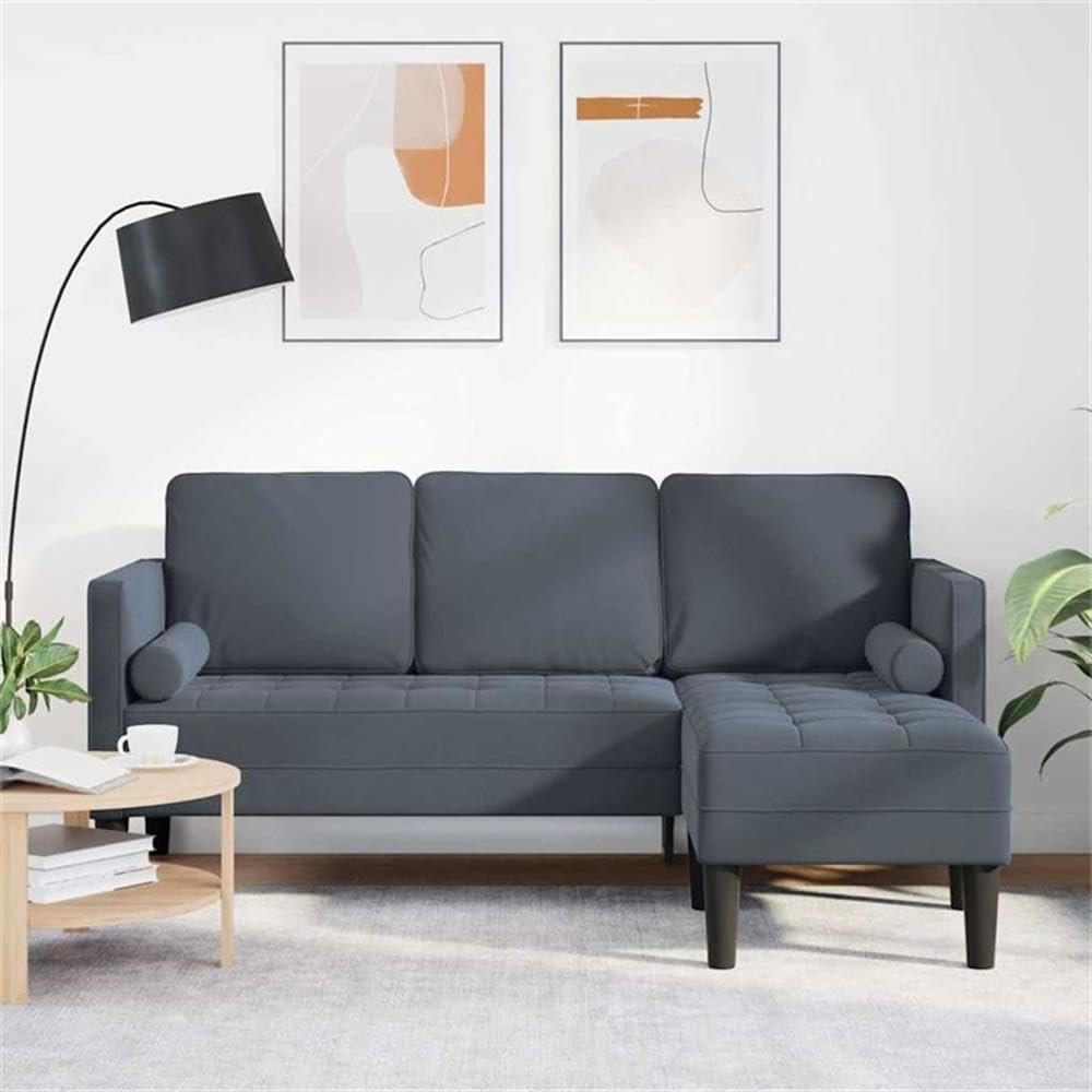 Bowery Hill Contemporary Velvet Sofa Set, Dark Gray Finish, 68.1 x 51.6 x 26.4 in, Waterproof Fabric, Engineered Wood Frame, Plastic Legs, Indoor/Outdoor L-Shaped Sofa, Stylish and Comfortable Seating