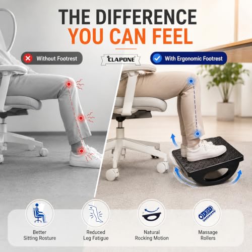 Image of Foot Rest for Office Chair with Acupressure Points & Massage Rollers, Under Desk Footrest for Home, Office, Work Desk, Computer Table & Sofa, Adjustable Foot Stool for Relaxation, (Rounded)