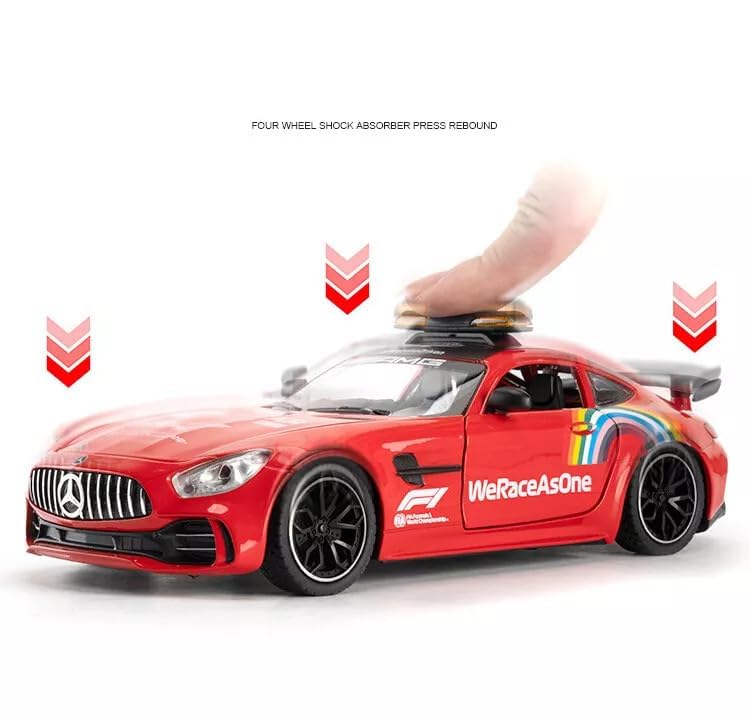 Image of BlackZone 1:24 Scale F1 Track Safety Car Compatible for Marcedes- GTR Diecast Model, Pull Back Toy Car with Light and Sound, Alloy Collectible for Kids and Adults (1:24 F1 Marcedes-RED)