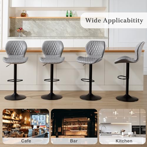 Image of Bar Stools Set of 3, Modern Swivel Counter Height Barstools for Kitchen Island Chairs, Adjustable Fabric Bar Stools with Back for Kitchen Counter Bar, Light Grey