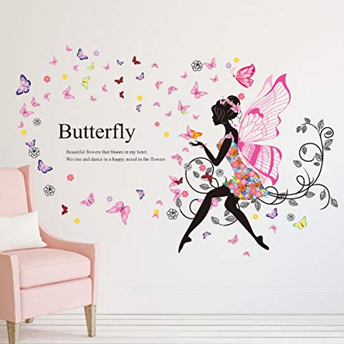 Sworna Nature Series Sn-72 Flower Butterfly Girl Bicycle Vinyl Removable Diy Wall Art Sticker Decor Decal - Window Door Home Living Room Kids Nursery Kindergarten Bedroom Playroom Hallway 51"H X 55"W #TOP5
