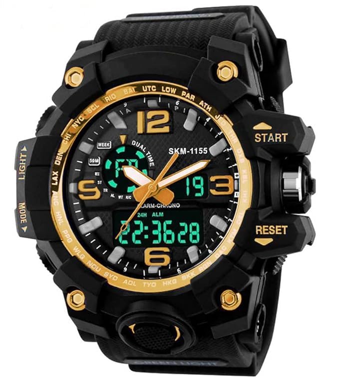 Nssilo Mens Sports Watch, Large Face Waterproof Dual Time Stopwatch Alarm LED Back Light Count Down Wrist Watch -Black (Yellow) (B0CVC8Q7B9) Amazon Price History, Amazon Price Tracker