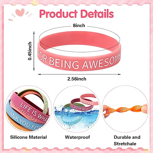 Image of JUNEBRUSHS 64pcs Motivational Quote Silicone Bracelets Colored Bulk
