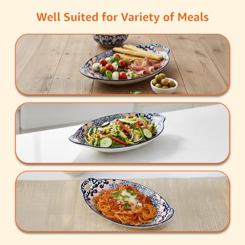 Image of Amazon Basics Ceramic Serving Platter with Handles | Blue Mandala Print Microwave & Dishwasher Safe Serveware | Ideal for Gifting, Serving Snacks, Appetizers, Salads, Starters & Noodles (10.8 Inch)