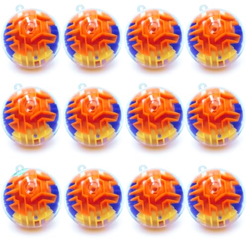 12 Pieces Maze Ball 3D Maze Puzzle Brain Teasers Games,Mini Gravity 3D Maze Ball Hard Challenges Game Lover,Training Labyrinth Toys Gifts for Students Teens Adults, Kids Educational Toy