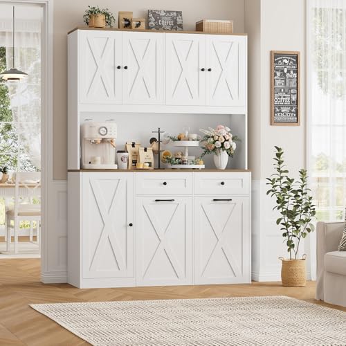 HOSTACK 71"H Kitchen Trash Can Cabinet, 12.5 Gallon Double Pull Out Garbage Can Hutch Cabinet with Trash Bin Storage Holders, 47" Wide Kitchen Pantry with Hidden Garbage Storage for Dining Room, White - Image 3