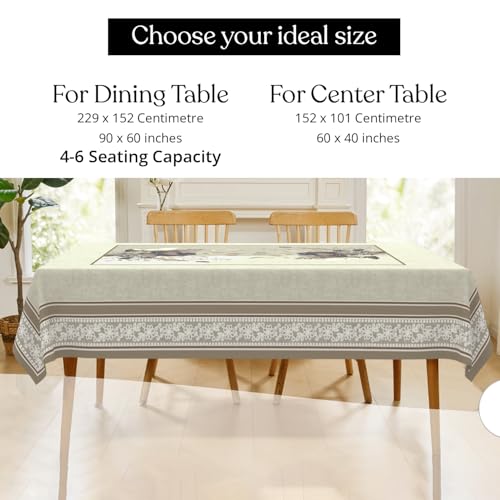 Image of Cloth Fusion Velvet Floral Dining Table Cover Cloth 6 Seater with Stunning Gold Foil Design for Home Decor (60x90 Inch, Beige)