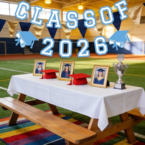 Image of Class of 2026 Graduation Banner University College Grad Garland Decoration Party Supplies High School Colors Light Blue White