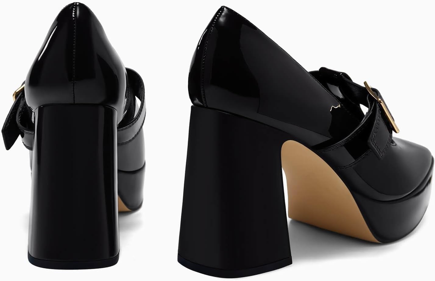 Coutgo Womens Mary Jane Heels Platform T Strap Chunky High Heel Pumps Buckle Business Casual Dress Shoes - Image 5