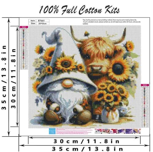 Image of Gnome Stamped Cross Stitch Kits for Adults Beginner,Sunflower Counted Cross Stitch Kits Printed Stitching Cute Patterns Dimensions Needlepoint Art Crafts Embroidery Kits for Adults Beginners